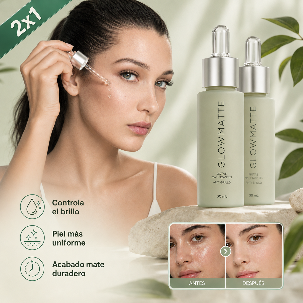 Matificante Facial | Controla el Brillo Todo el Día (Lleva 2 Paga 1)