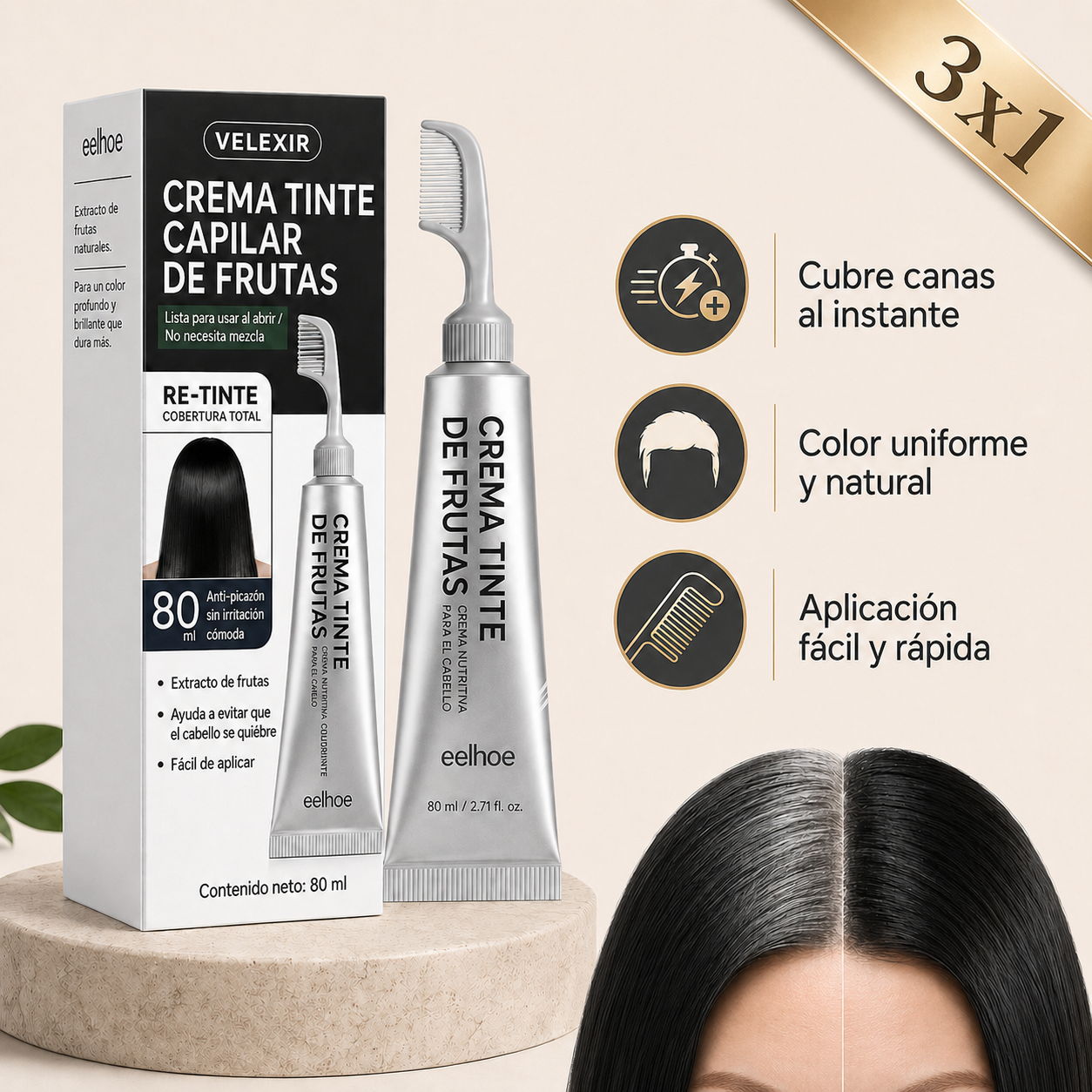 Peine Tinte Canas | Cubre Canas al Instante Sin Manchar (Lleva 3 Paga 1)