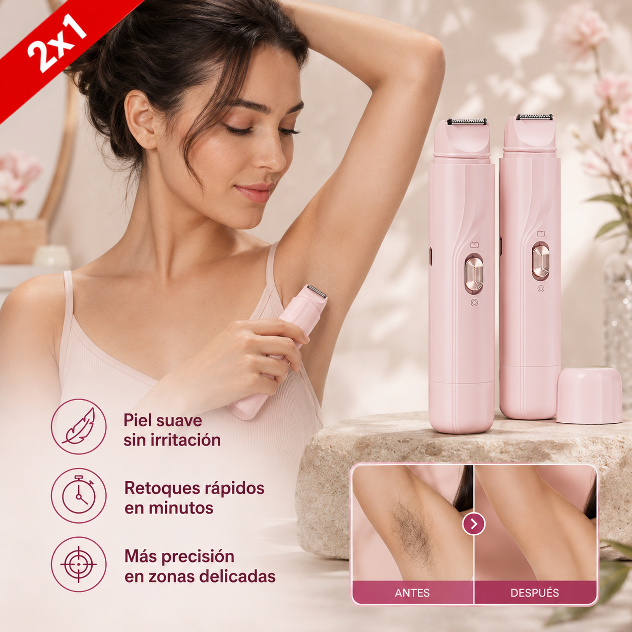 Afeitadora Eléctrica 2 en 1 · Sin Foliculitis ni Ronchas, Hasta en Zonas Delicadas (Lleva 2 Paga 1)