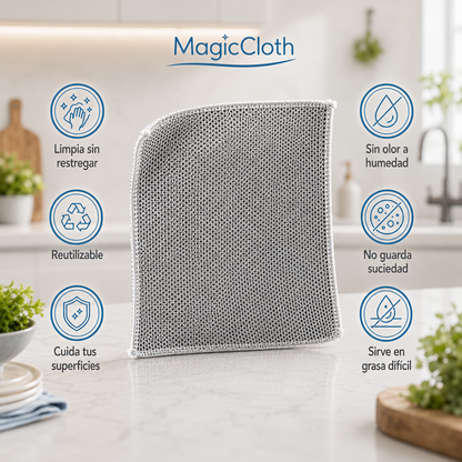 Paño Mágico Microfibra · Levanta la Grasa Sin Detergente ni Restregar (Lleva 2 Paga 1)