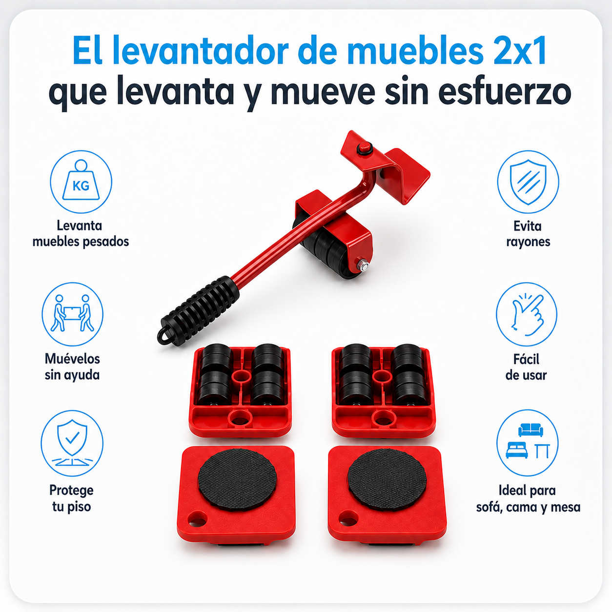 Levanta Muebles con Ruedas | Mueve Todo Sola Sin Esfuerzo (Lleva 2 Paga 1)