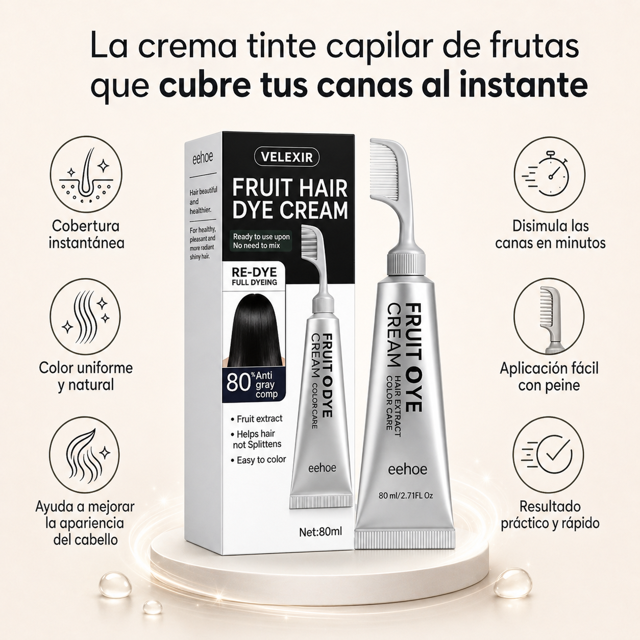 Peine Tinte Canas | Cubre Canas al Instante Sin Manchar (Lleva 3 Paga 1)