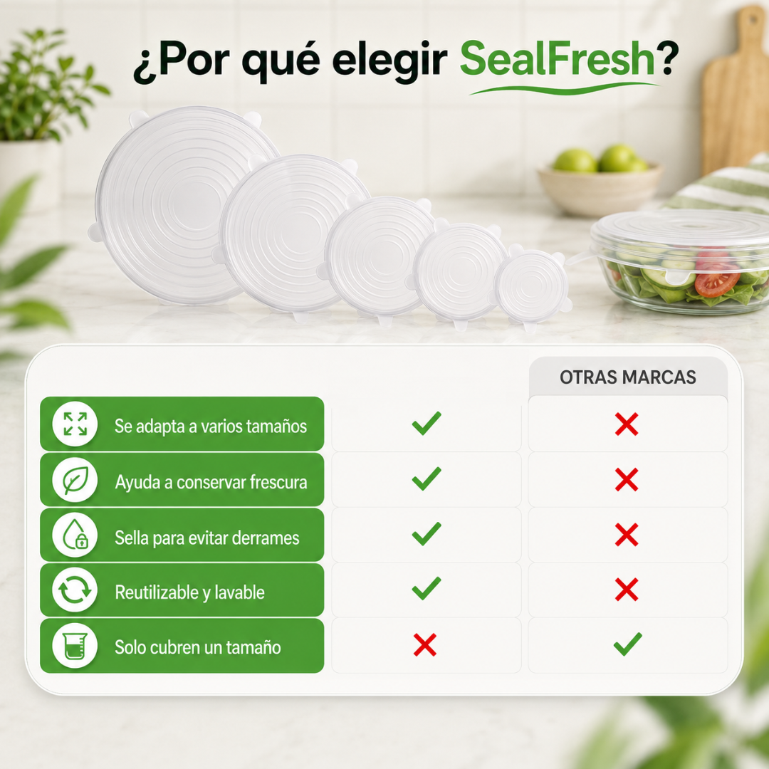 Pack 5 Tapas Siliconas | Sella Hermético y Conserva Frescura (LLeva 2 Paga 1)