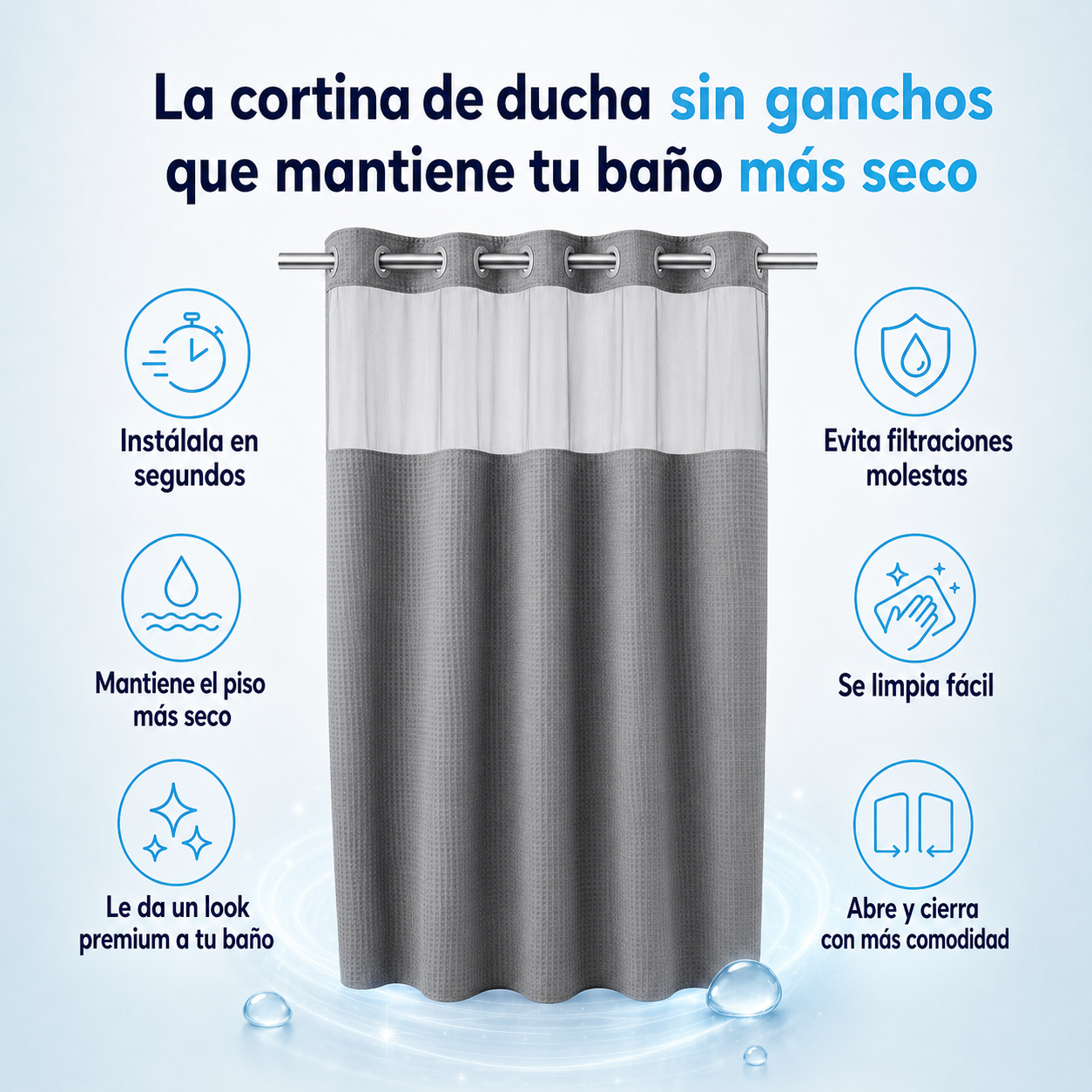 Cortina de Ducha | Sin Ganchos, Sin Filtraciones (Lleva 2 Paga 1)