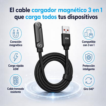 Cable Cargador Magnético 3en1 | Un Cable para Todos tus Dispositivos (Lleva 3 Paga 1)