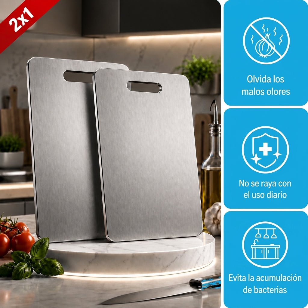 Tabla de Acero Inoxidable | Corta sin Soltar Microplásticos a tu Comida (Lleva 2 Paga 1)