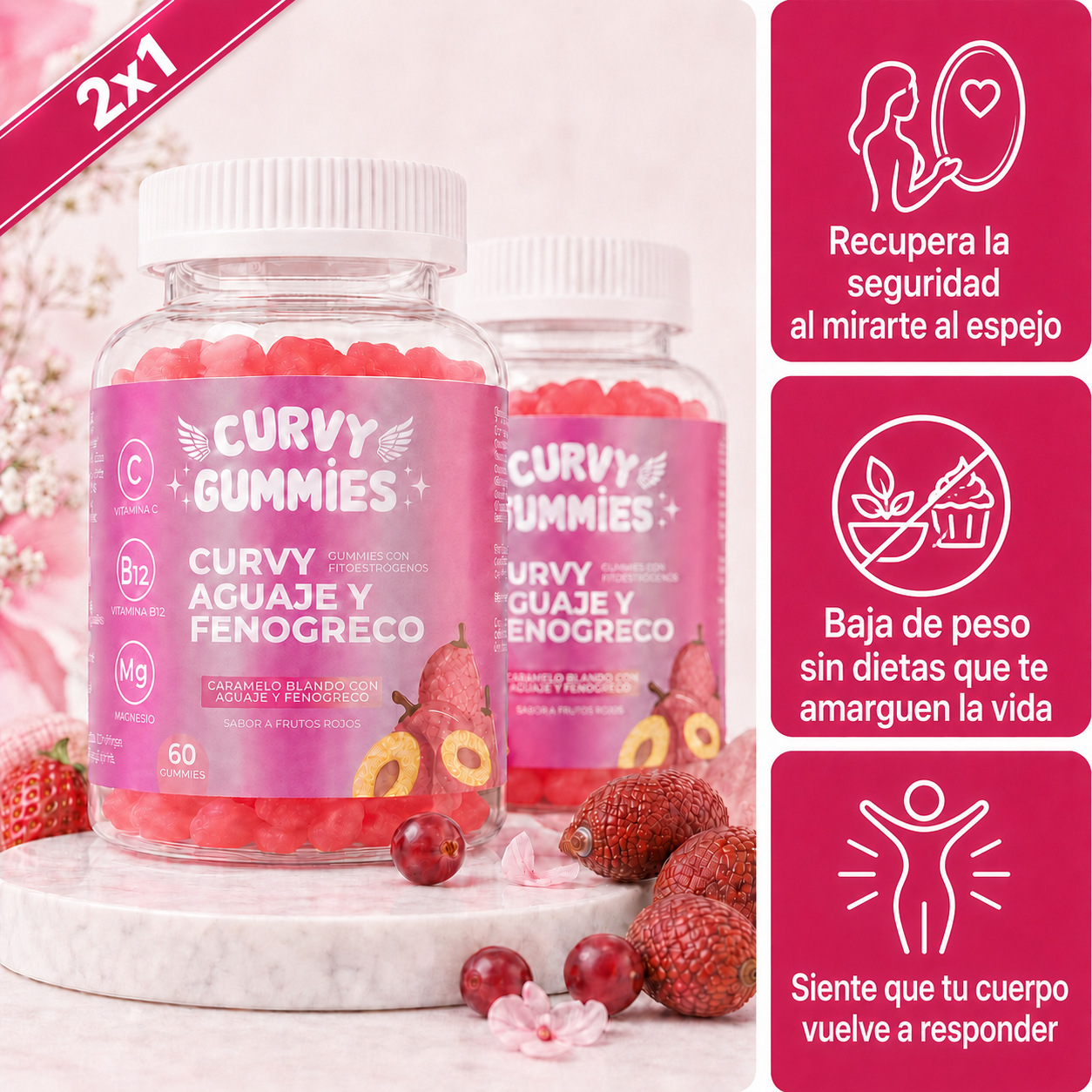 Gomitas Curvy | Bienestar Femenino y Energía, con Aguaje y Fenogreco (Lleva 2 Paga 1)
