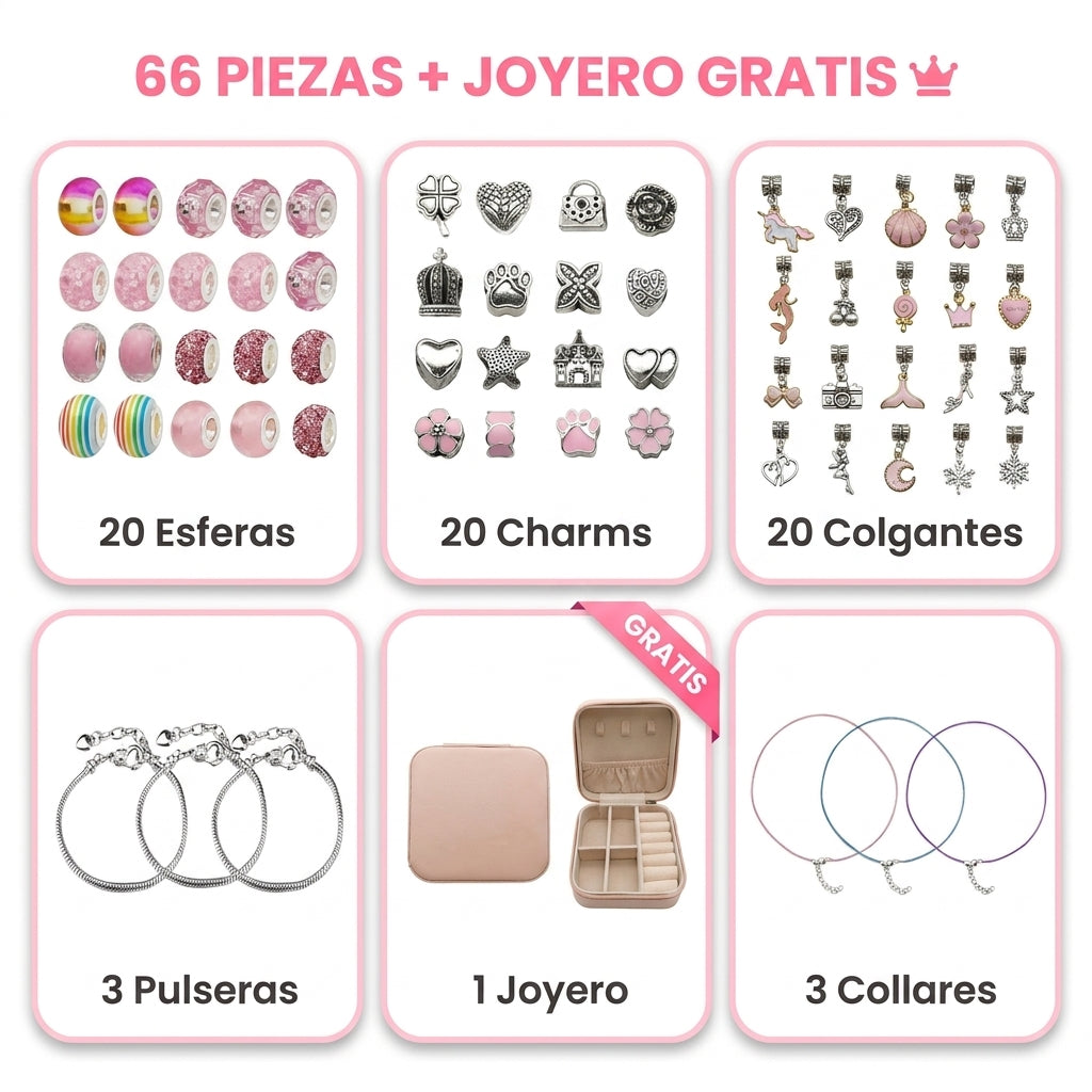 Kit de Pulseras y Collares diseño Pandora (60 charms) + Joyero GRATIS