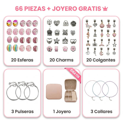 Kit de Pulseras y Collares diseño Pandora (60 charms) + Joyero GRATIS