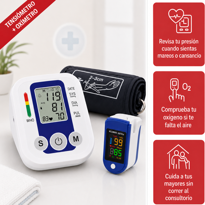 Tensiómetro Digital + Oxímetro | Mide Presión y Oxígeno en Casa (Pack Completo)