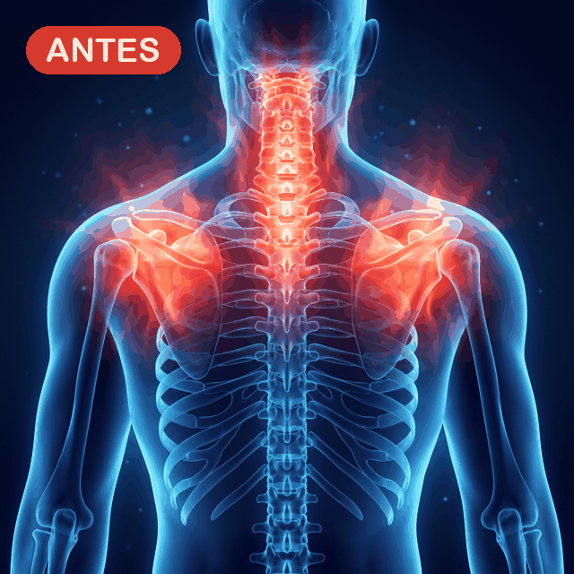 Corrector de postura antes y despues - tension de espalda y cuello aliviada con soporte