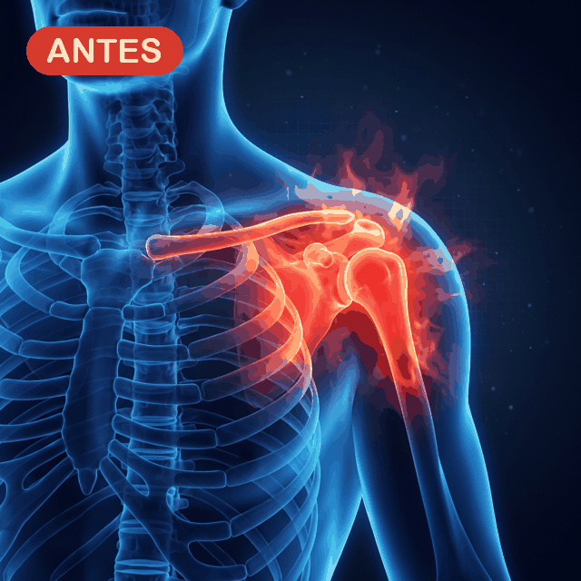 Hombrera antes y despues - dolor de hombro aliviado con soporte