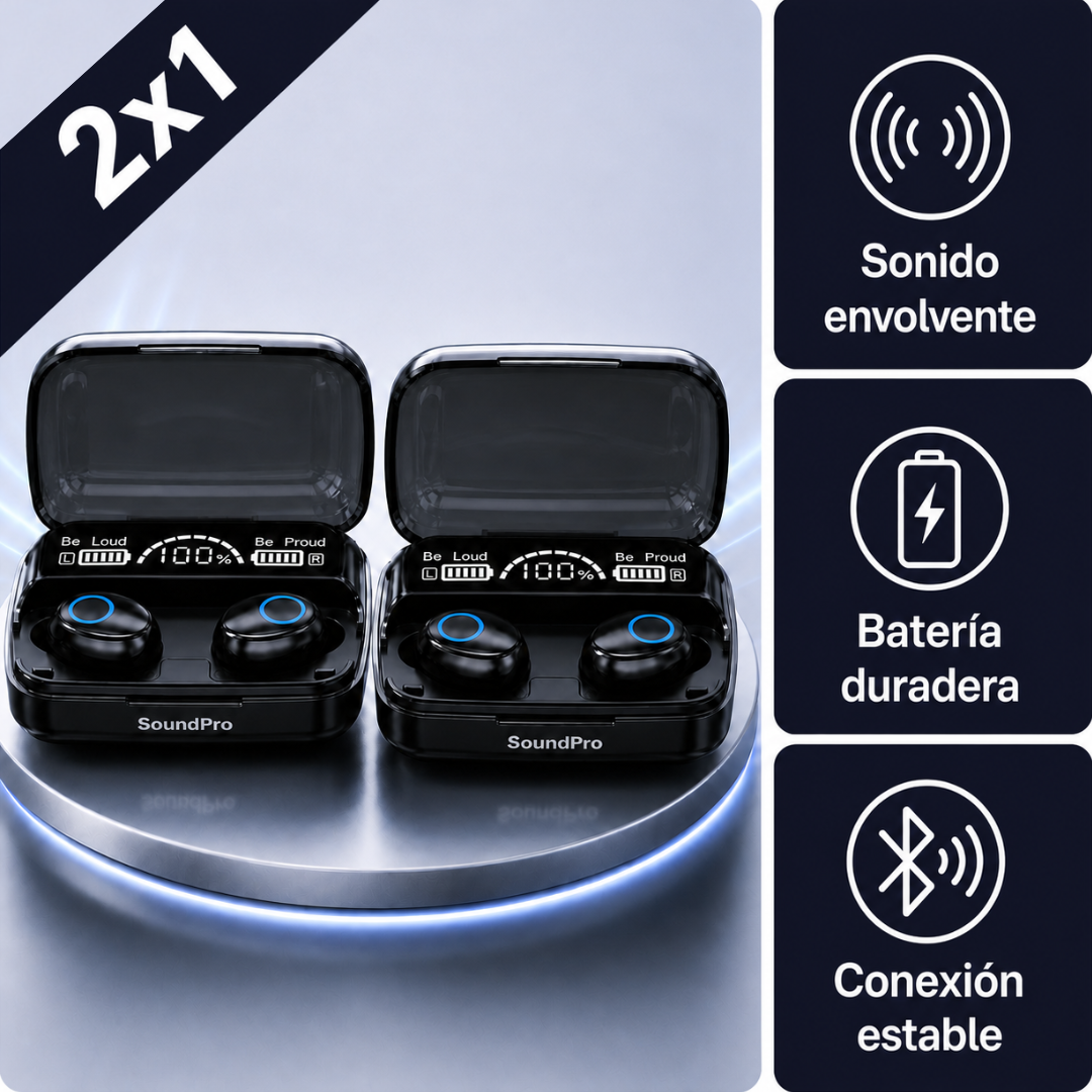 Audífonos Inalámbricos | Sonido Potente que Dura Todo el Día (Lleva 2 Paga 1)