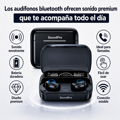 Audífonos Inalámbricos | Sonido Potente que Dura Todo el Día (Lleva 2 Paga 1)